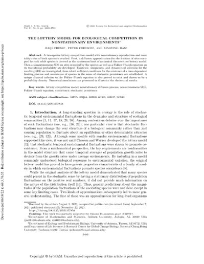 lottery model ecology|The Lottery Model for Ecological Competition in NonStationary .